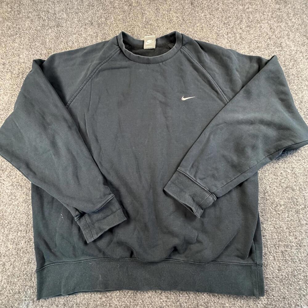 Nike Mens Black Raglan Crewneck Sweatshirt Swoosh Logo Large 1444